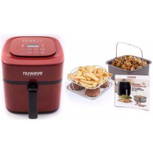 Nuwave Brio 6 Qt. Air Fryer-Red with Gourmet Accessory Kit
