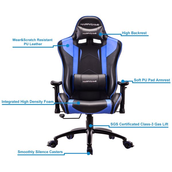 HAPPYGAME Racing Gaming Chair Oversized High-Back Ergonomic Computer Desk Office Chair Features
