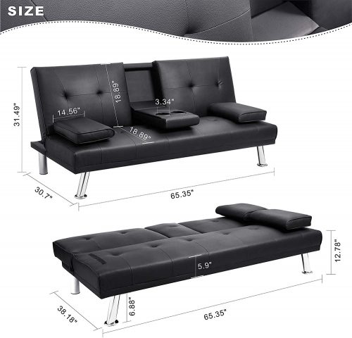 Walsunny Modern Faux Leather Couch, Futon Sofa