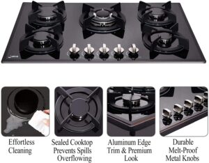 Loblich 30 Inch Gas Cooktop 5 Burners stovetop tempered glass