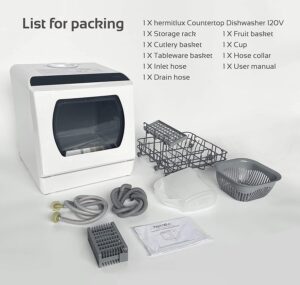 Hermitlux Countertop Portable Dishwasher with 5 Wash