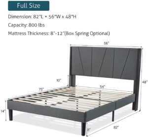 Hoomic Full Size Upholstered Platform Bed Frame Measurements