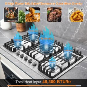 Amzgachfktch Gas Cooktop 30 Inch with Griddle, 5 Italy SABAF Burners Gas Stove Top, Stainless Steel Built-in Gas Hob